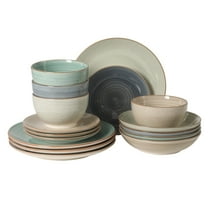 Gibson Home Stonebury 16 Piece Plates and Bowls Assorted Color Dishes - Handpainted Stoneware Dinnerware Set - Service for 4