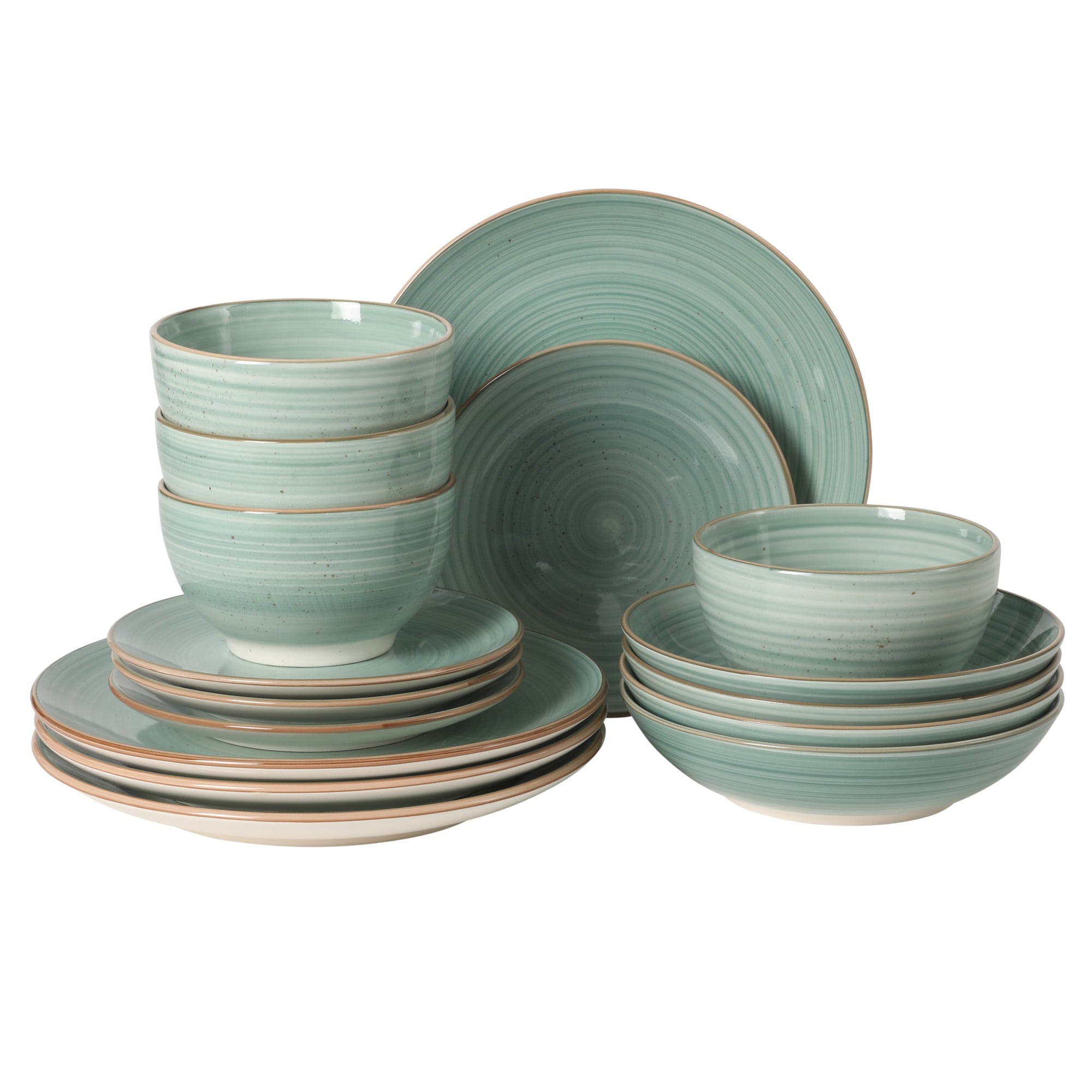 Gibson Home Stonebury 16 Piece Plates and Bowls - Handpainted Stoneware Dinnerware Set - Service for 4
