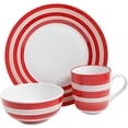 thumbnail image 1 of Gibson Home Sunset Stripes 12 Piece Round Fine Ceramic Dinnerware Set in Red, 1 of 8