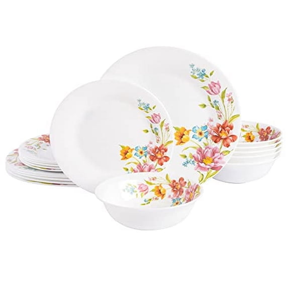 Gibson Home Ultra Break and Crack Resistant Dinnerware Set, Round: Service for 6 (18pcs), Red Floral