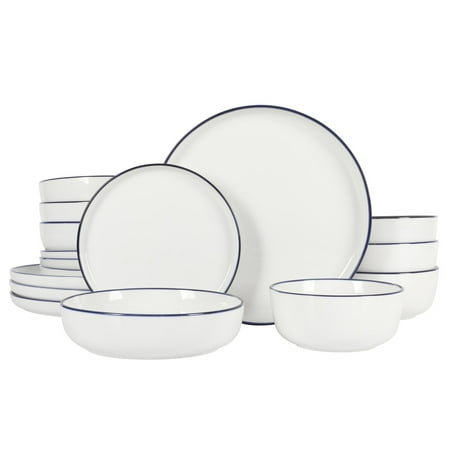Gibson Home Vienna 16 Piece Porcelain Dinnerware Set, White w/ Blue Rim