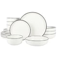 thumbnail image 1 of Gibson Home Oslo 16 Piece Round Stoneware Dinnerware Set, Service for 4, White w/ Black Rim, 1 of 6