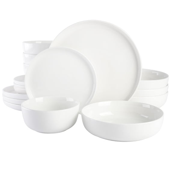 Gibson Home Oslo 16 Piece Round Stoneware Dinnerware Set, Service for 4, White