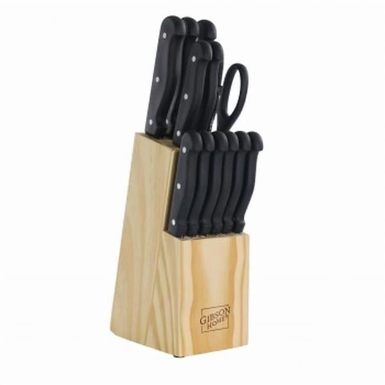 Gibson Home Westover 13 Piece Stainless Steel Cutlery Set in Black with Wood Storage Block