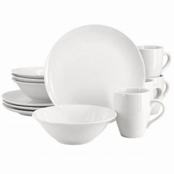 Gibson Home 142572.12 Wintercap Fine Ceramic Dinnerware Set, White - 12 Piece
