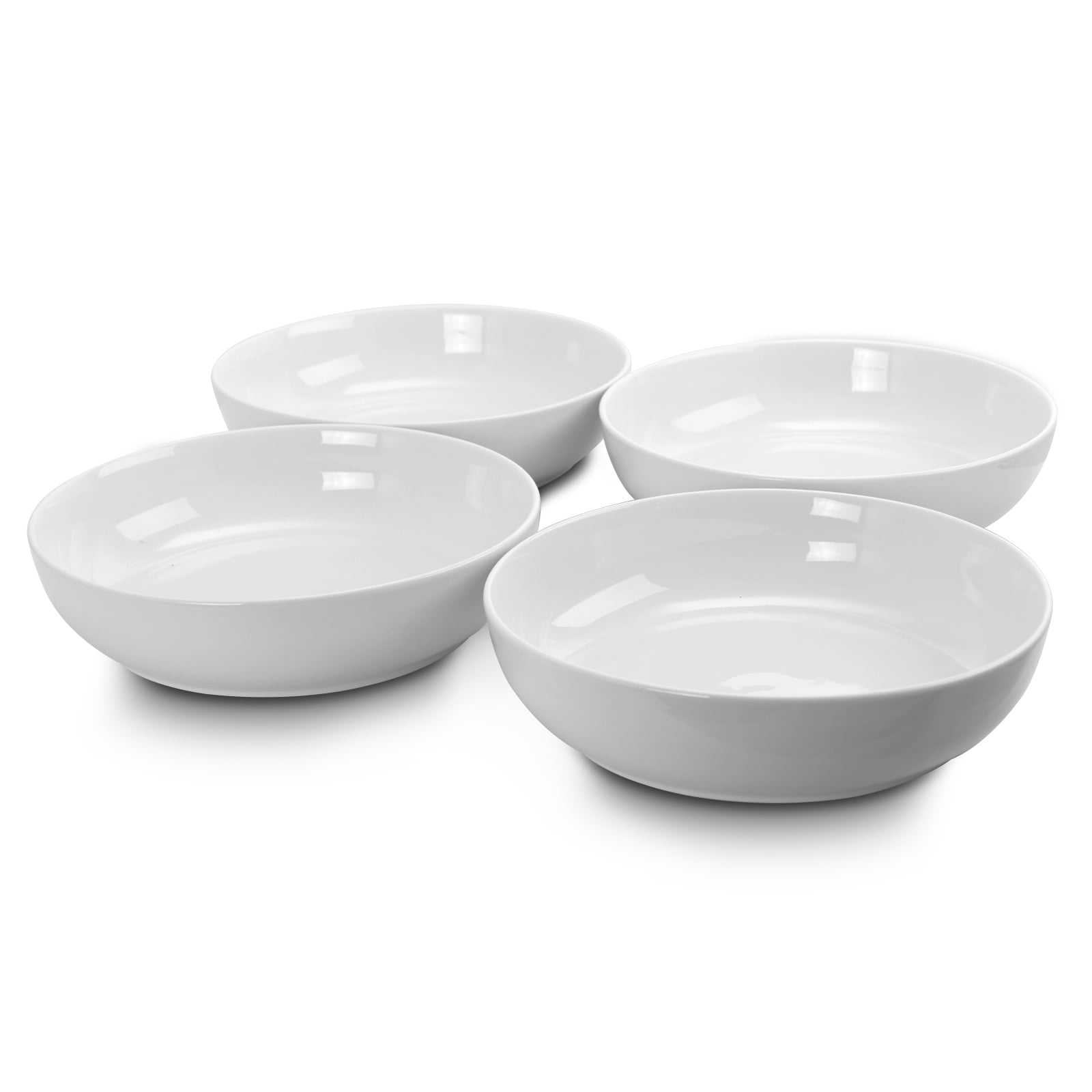 Minimalist White Ceramic Pasta and Salad Bowl Set of Four