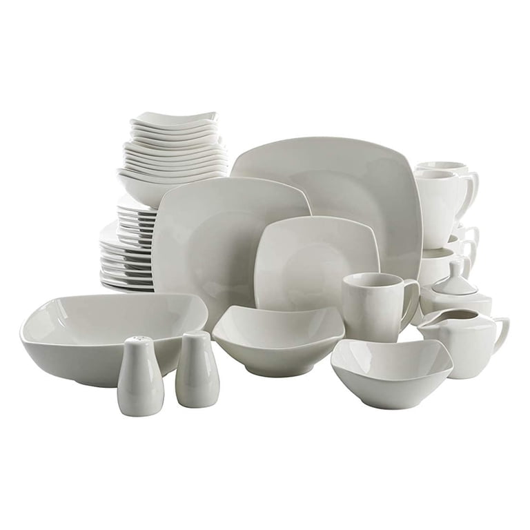  ホワイトBoxed B&B Square 7枚セット Gibson Casa Zen Buffet Square Porcelain Dinnerware Set, Serves 6