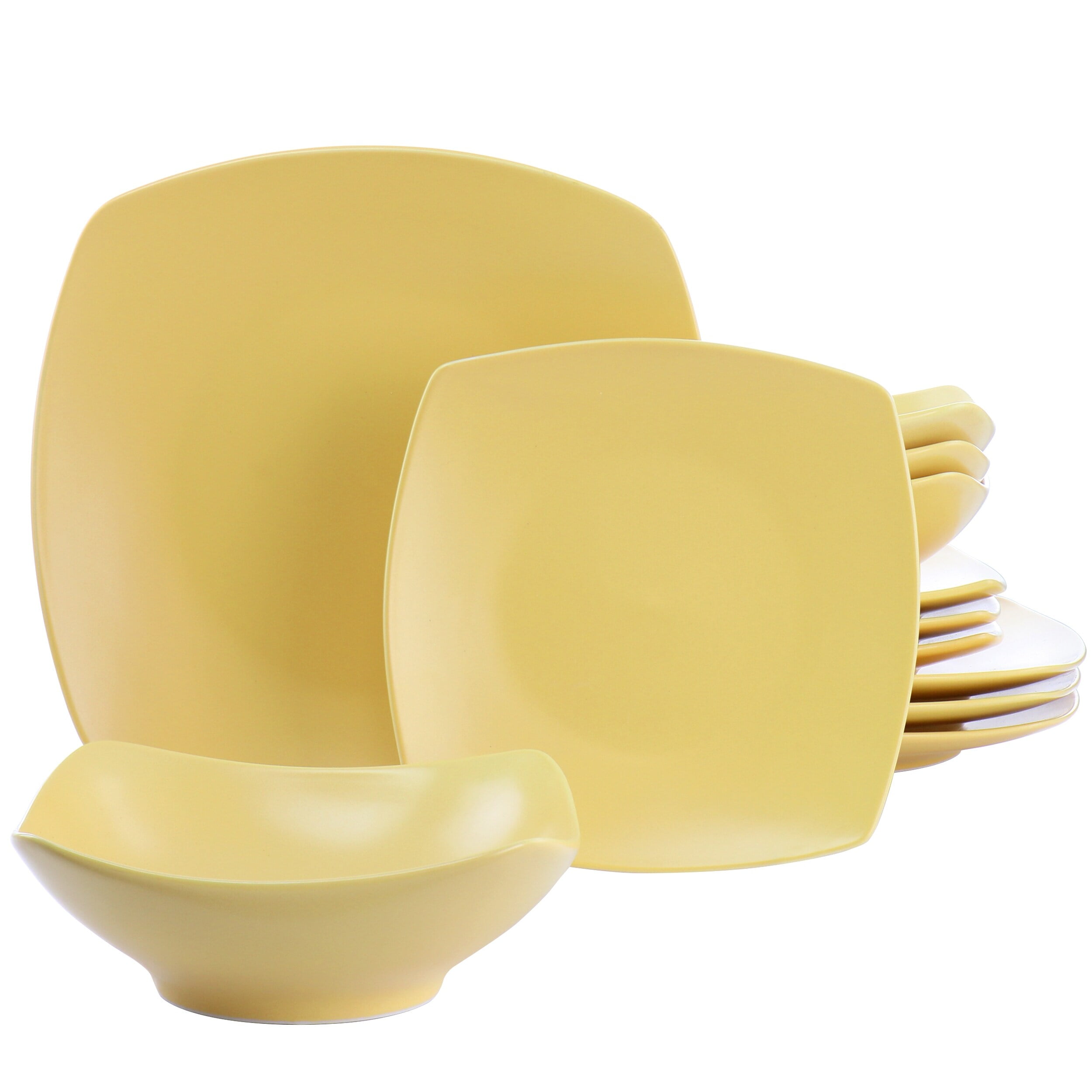 Gibson Home  Zen Buffetware 12 Piece Square Fine Ceramic Dinnerware Set in Matte Yellow - 12 Pieces