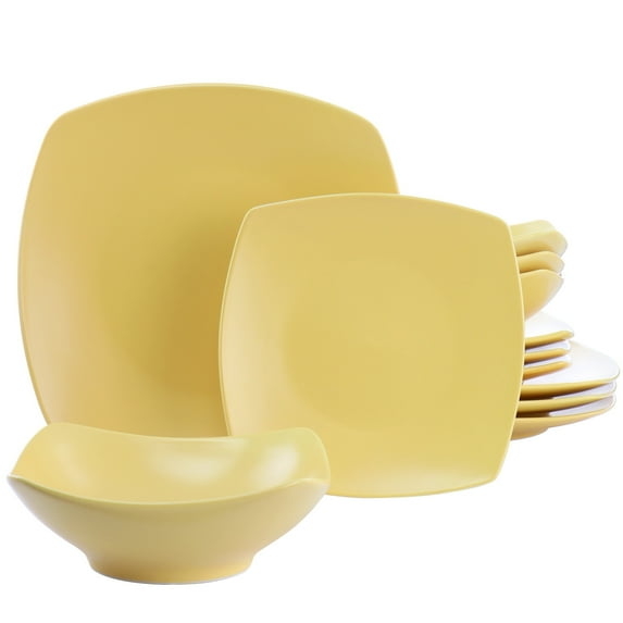 Gibson Home Zen Buffetware 12 Piece Square Fine Ceramic Dinnerware Set in Matte Yellow - 12 Pieces