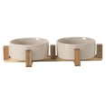thumbnail image 1 of Gibson Home Zoomie Bites Ceramic Dog and Cat Bowl with Acacia Wood Stand Non-Slip Matte Glaze Weighted Food Water Set for Cats & Small/Medium Sized Dogs, 5.5" Bowls, 1 of 11