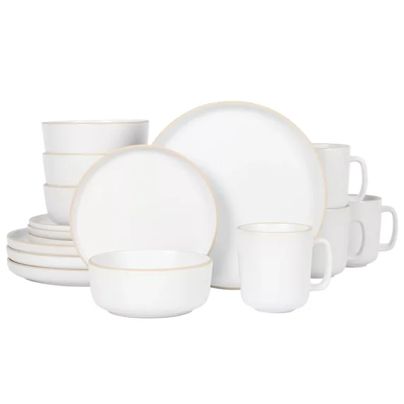 Gibson Home Zuma 16-Piece Plates, Bowls, & Mugs Dinnerware Set - Matte White