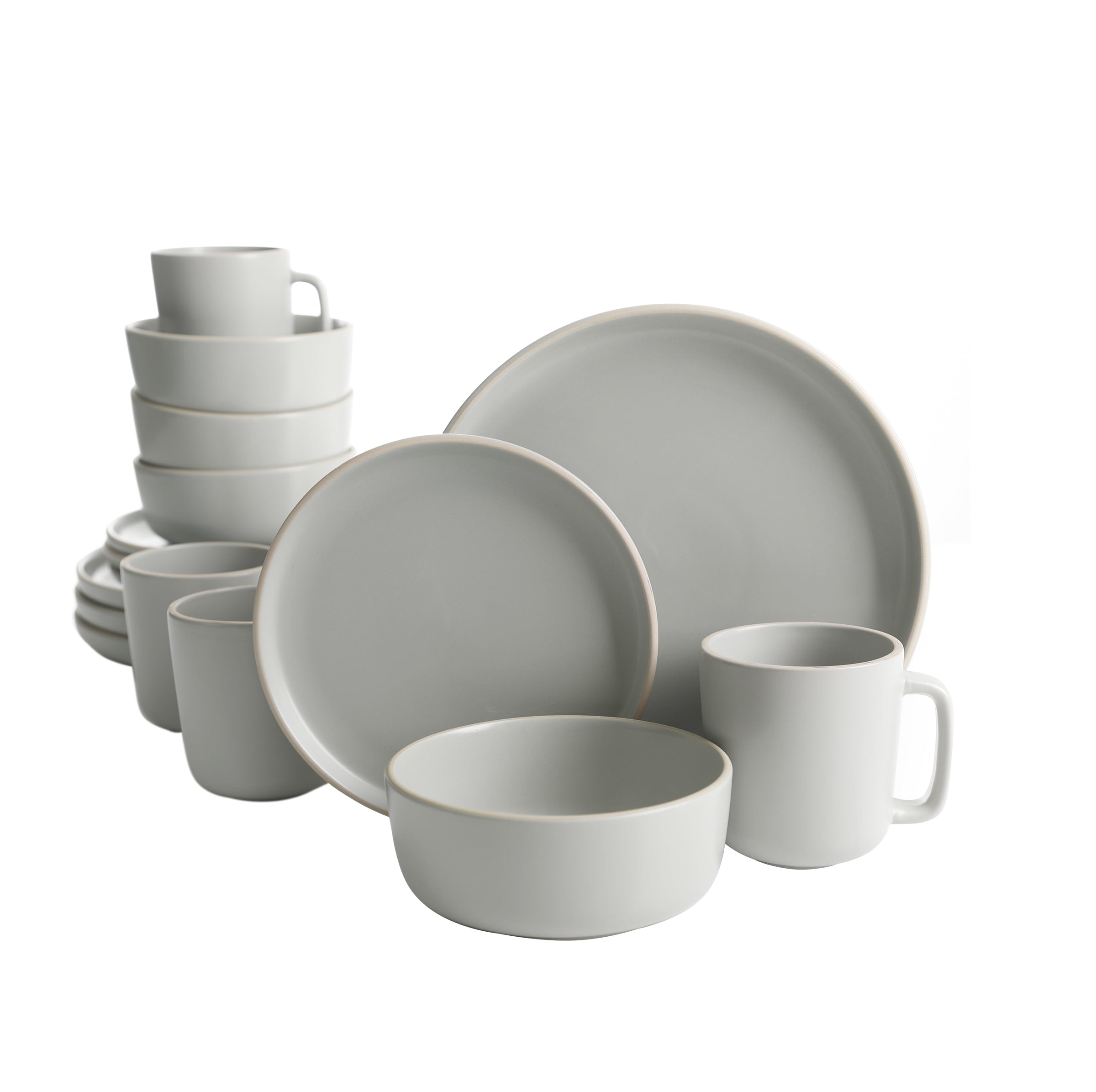 Light Gray Ceramic 16-Piece Dinnerware Set, Service for 4
