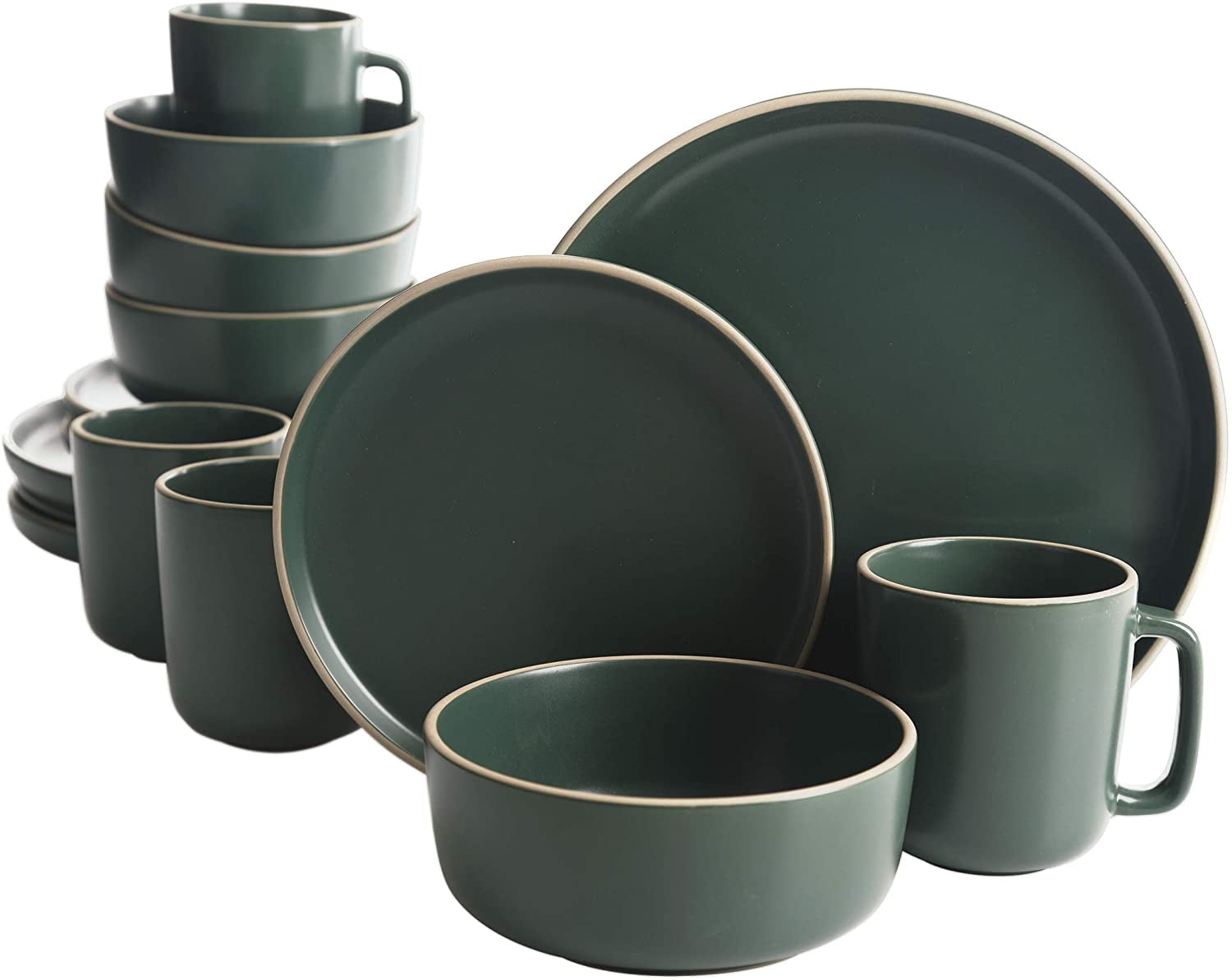 Green Ceramic 16-Piece Dinnerware Set with Matte Finish