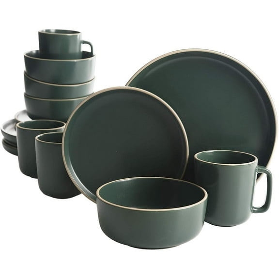 Gibson Home Zuma 16 Piece Round Kitchen Dishes, Plates, Bowls, Mugs Dinnerware Sets, Service for Four (16pcs), Green