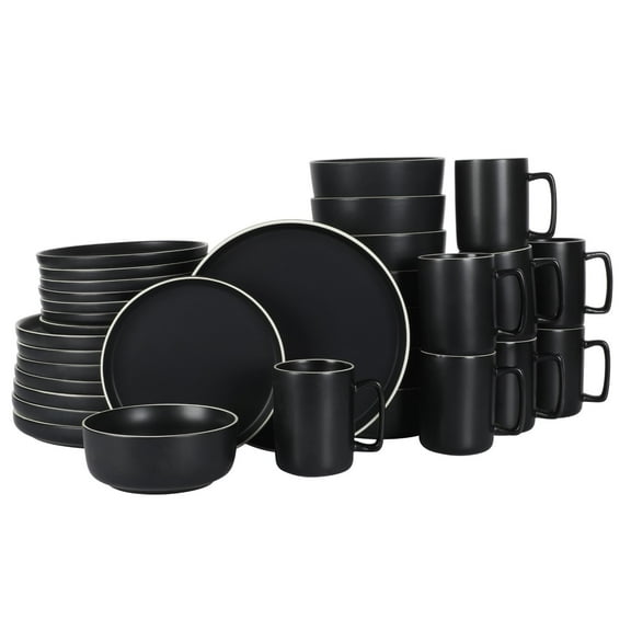 Gibson Home Zuma Nuevo 32 Piece Plates, Bowls, and Mug (Service for 8) Dinnerware Set - Black