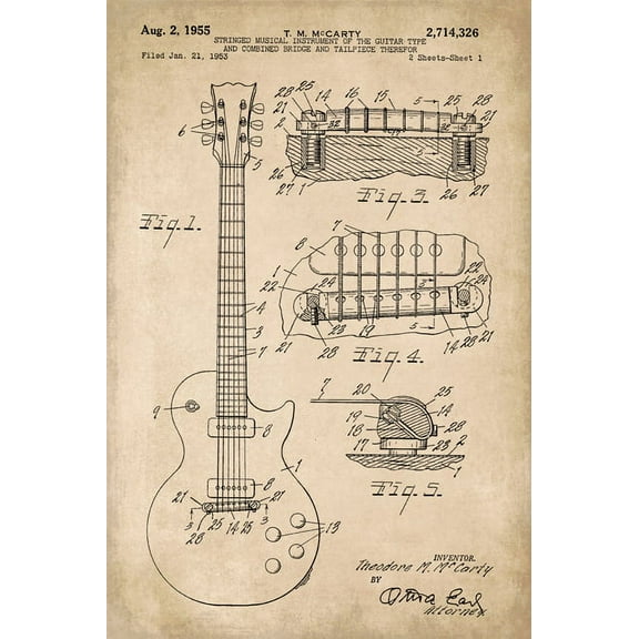 Gibson Les Paul Guitar Invention Patent Art Poster Print