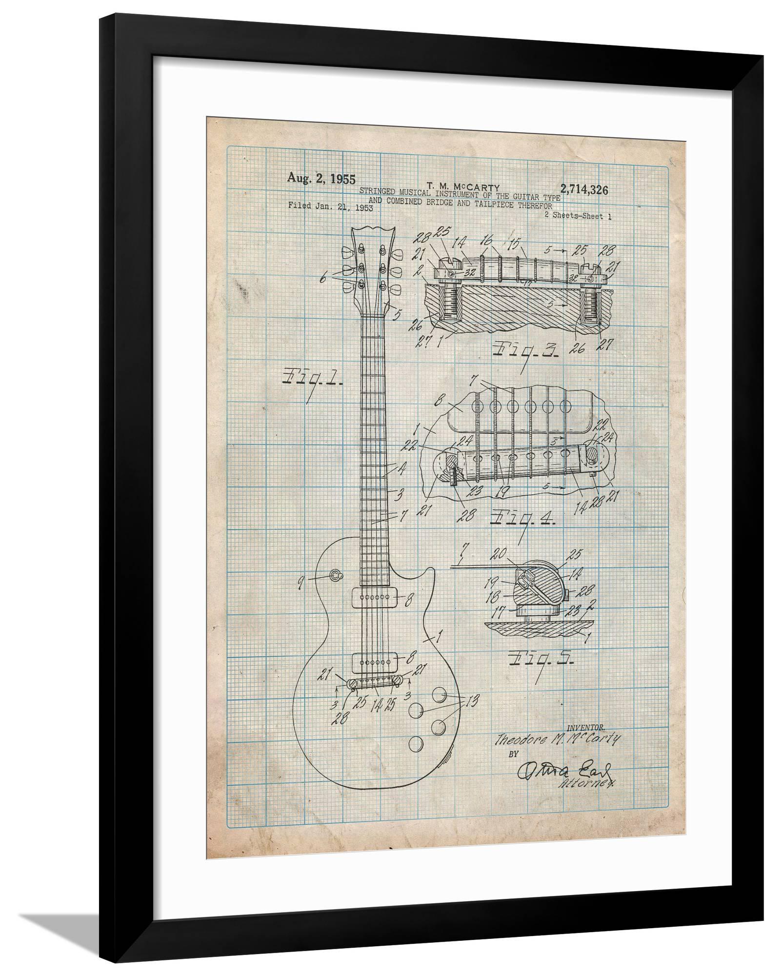 Art.com Gibson Les Paul Guitar Patent Art Print by Cole Borders, Black ...