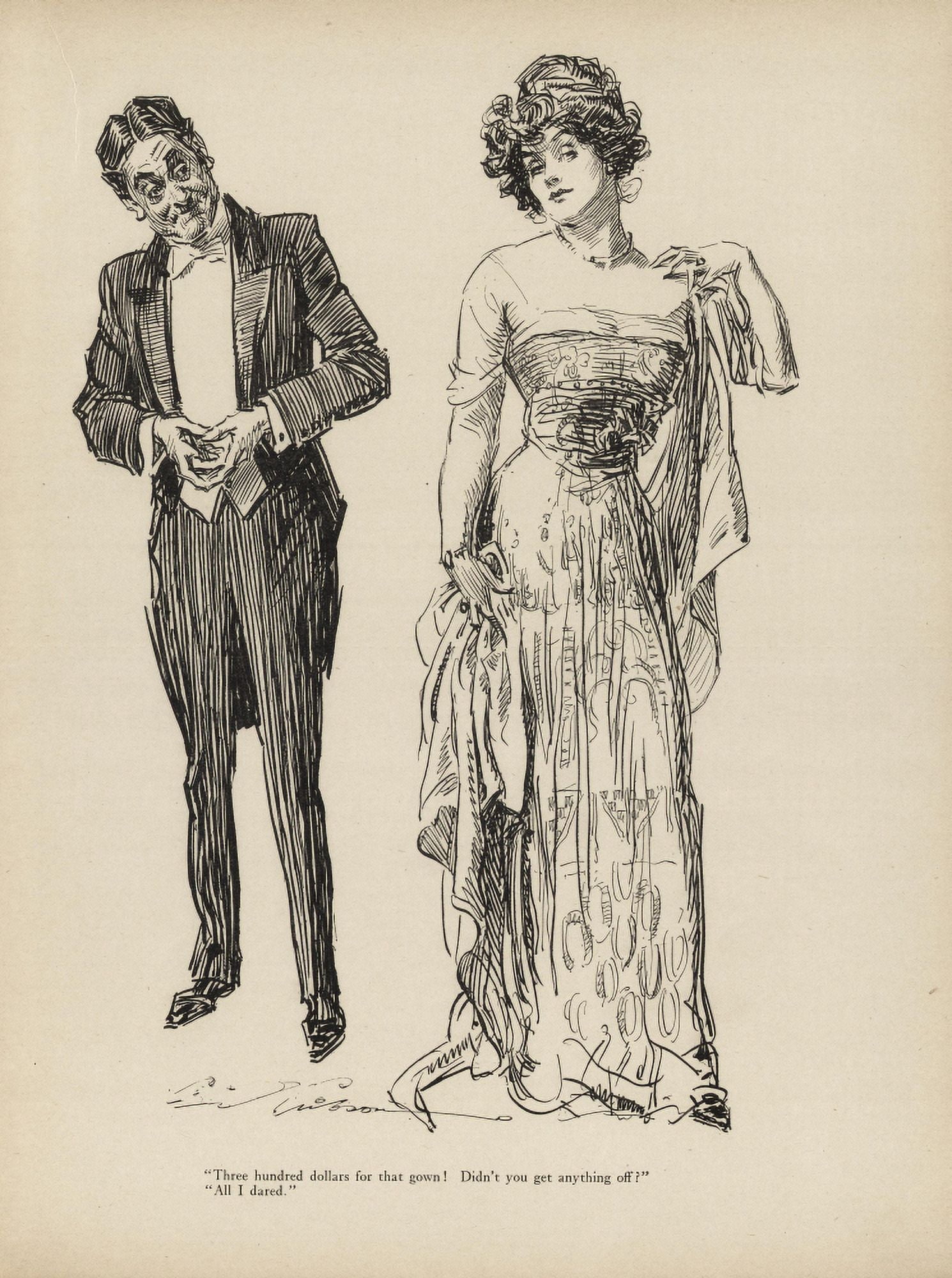 Gibson New Cartoons 1916 Couple Canvas Art - Charles Dana Gibson (24 x 36)
