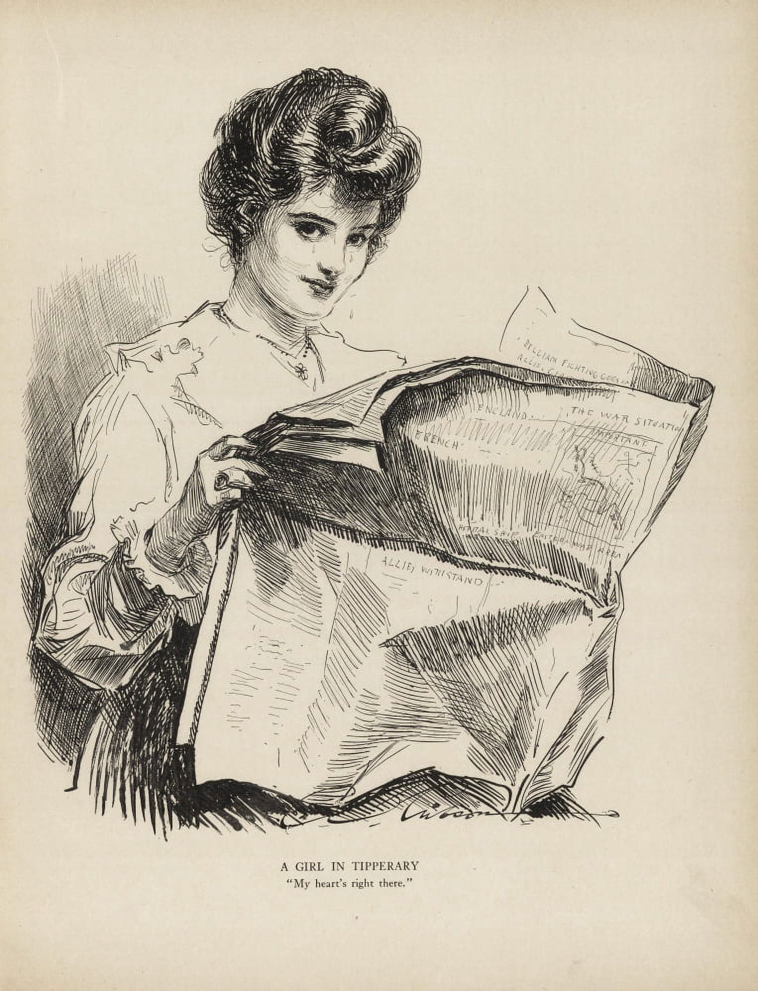 Gibson New Cartoons 1916 Girl with newspaper Canvas Art - Charles Dana Gibson (24 x 36)