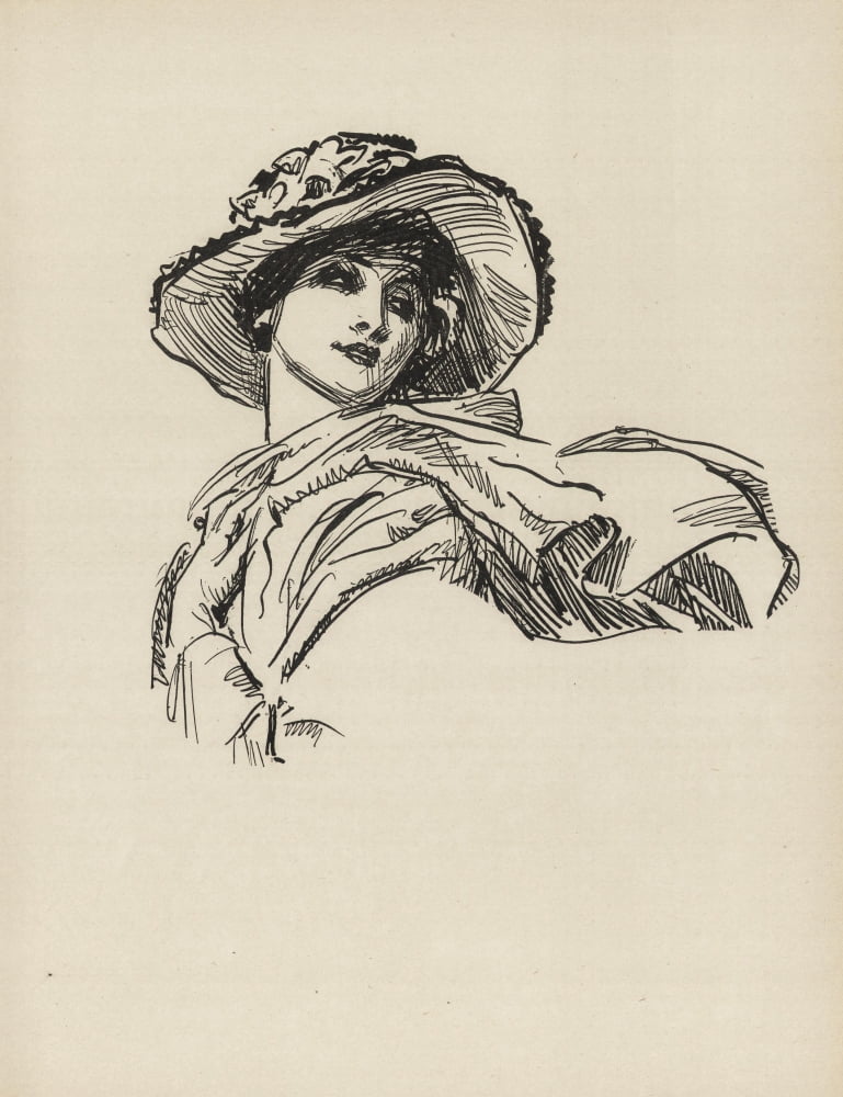 Gibson New Cartoons 1916 Girl with scarf Canvas Art - Charles Dana Gibson (24 x 36)