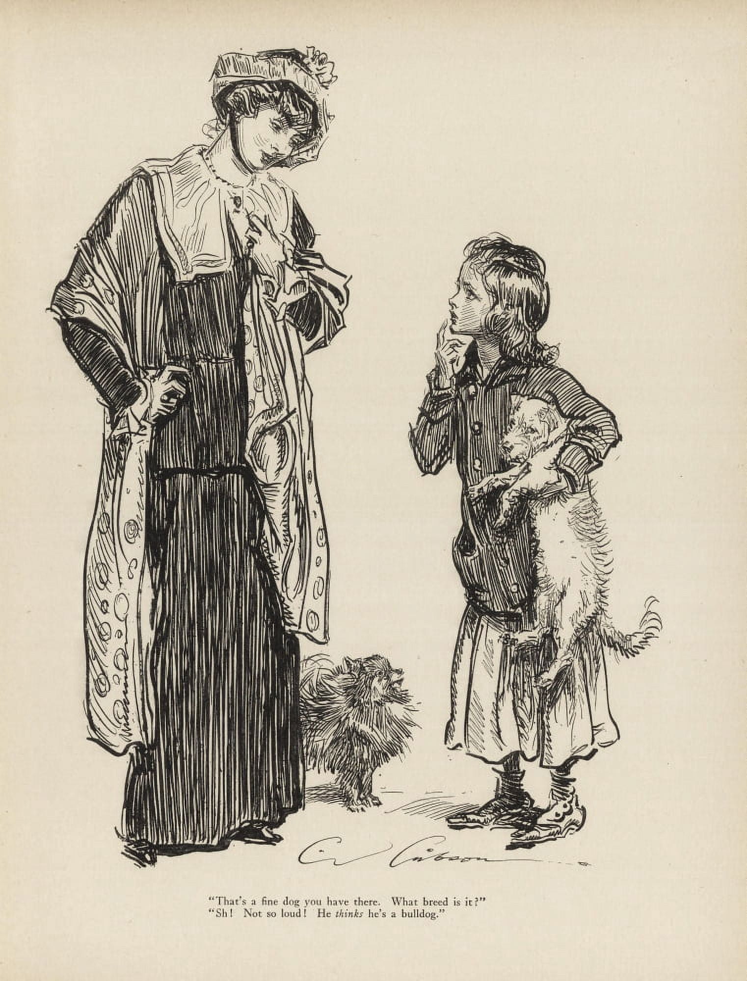 Gibson New Cartoons 1916 Woman & child with dogs Canvas Art - Charles Dana Gibson (18 x 24)