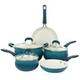 thumbnail image 1 of Oster Corbett 8 Piece Nonstick Aluminum Cookware Set in Teal, 1 of 3