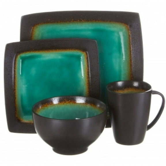 Gibson Ocean Paradise 16 Piece Square Stoneware Dinnerware Set In Jade