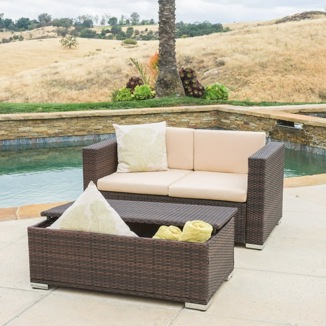 Gibson Outdoor 2-piece Aluminum Chat Set with Cushions, Brown and Beige