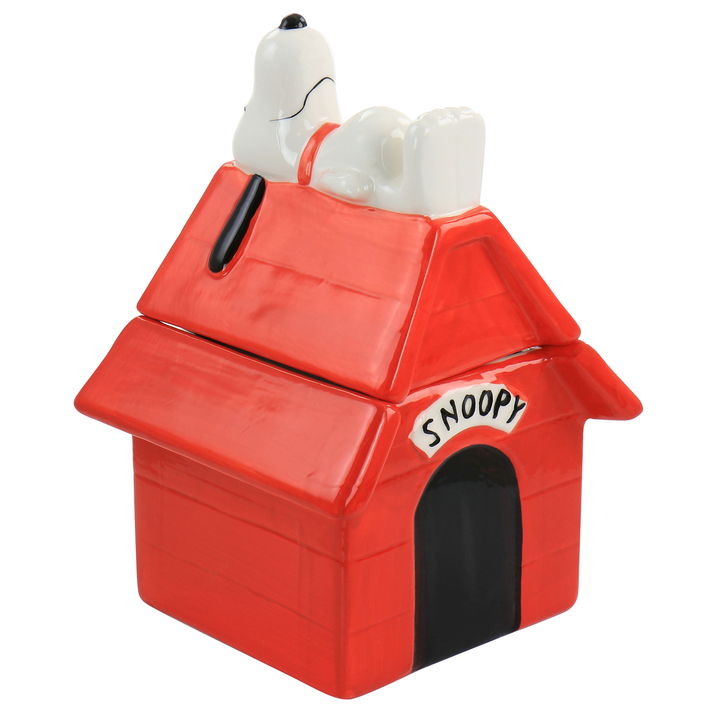 Peanuts Snoopy Red Ceramic Doghouse Cookie Jar