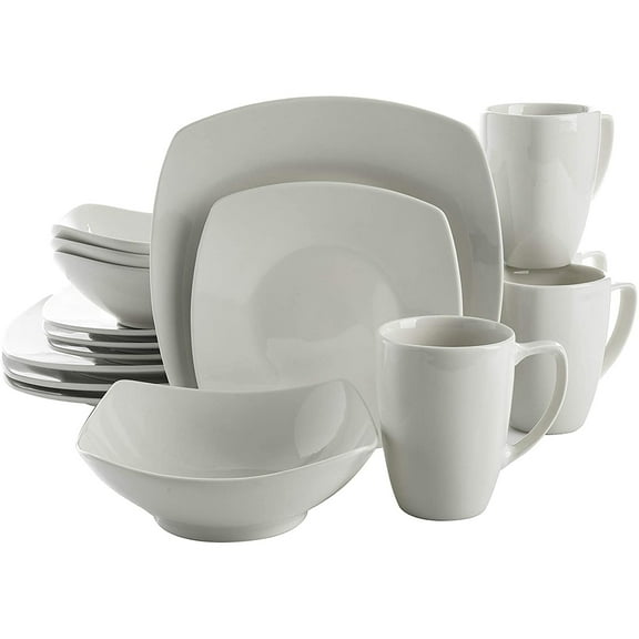 Open Box Gibson Porcelain Zen Buffet 16 Piece Square Dinnerware Set, White