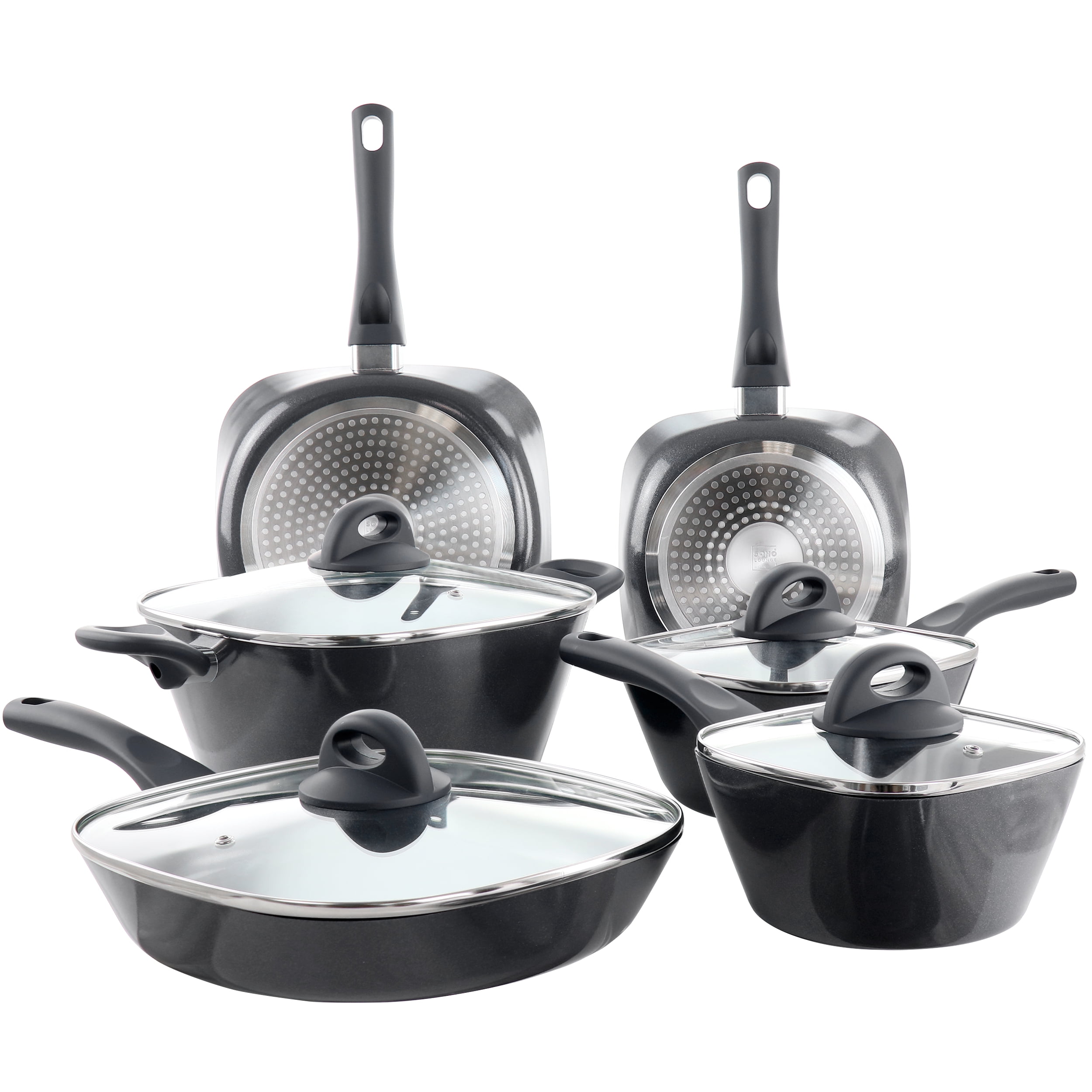 Bialetti Titan Textured Nonstick 10 Piece Cookware Set, Black, Dishwasher Safe