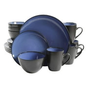 Gibson Soho Lounge 16 Piece Round Glaze Dinnerware Plates, Bowls, Mug, Blue