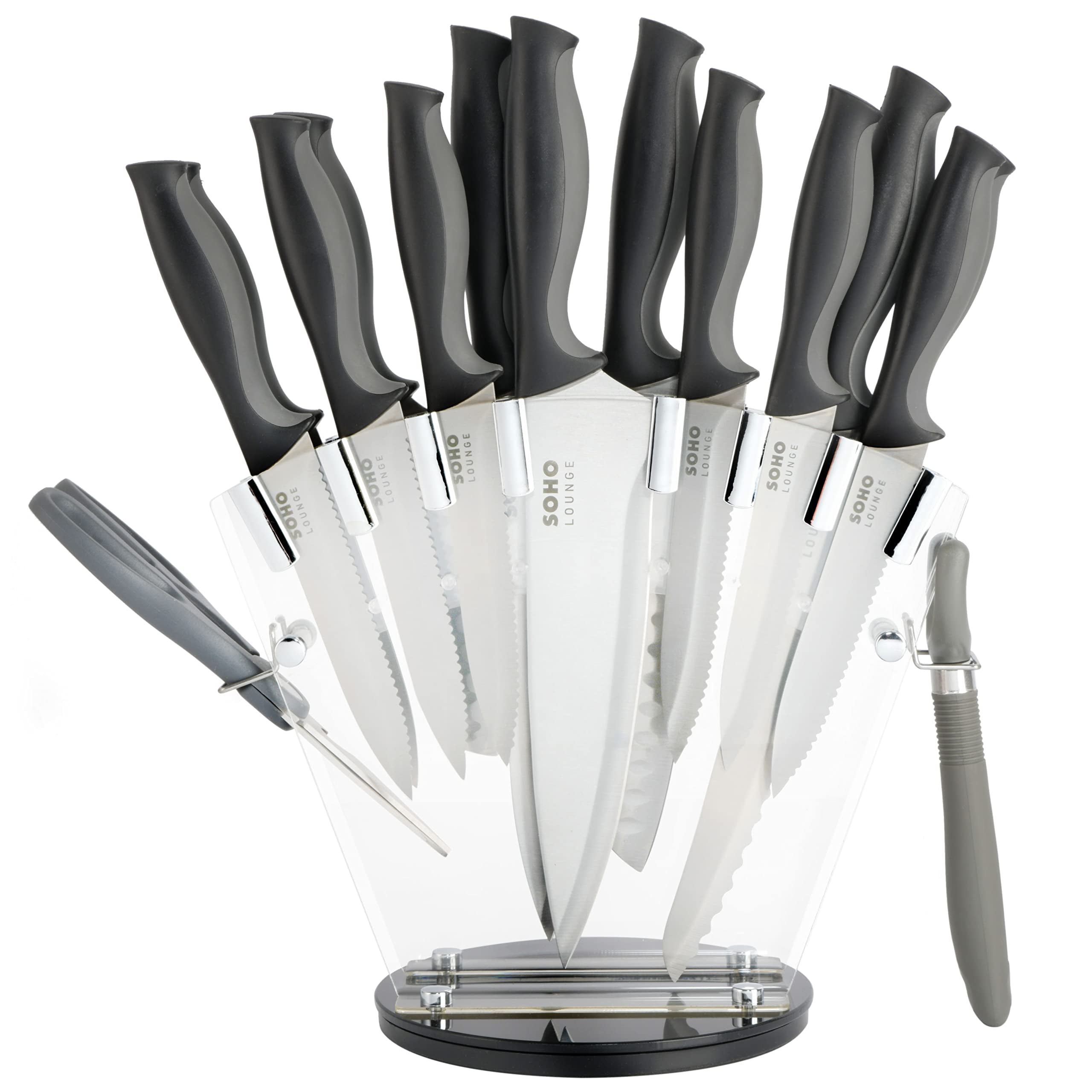 Gibson Soho Lounge 16-Piece Stainless Steel Knife Set with Black Acrylic Stand