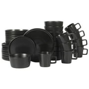 Gibson Soho Lounge Bowery 32 Piece Matte Black Stoneware Dinnerware Plates, Bowls, and Mugs Set - Service for 8