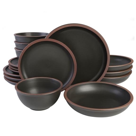 Gibson Soho Lounge Lagos 16 Piece Double Bowl Dinnerware Set, Black