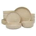 thumbnail image 1 of Gibson Soho Lounge Pasco 16 Piece (Service for 4) Plates and Bowls Double Bowl Reactive Glaze Dishes Stoneware Ceramic Dinnerware Set - Cream, 1 of 13