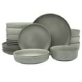 thumbnail image 1 of Gibson Soho Lounge Pasco 16 Piece (Service for 4) Plates and Bowls Double Bowl Reactive Glaze Dishes Stoneware Ceramic Dinnerware Set - Grey, 1 of 13
