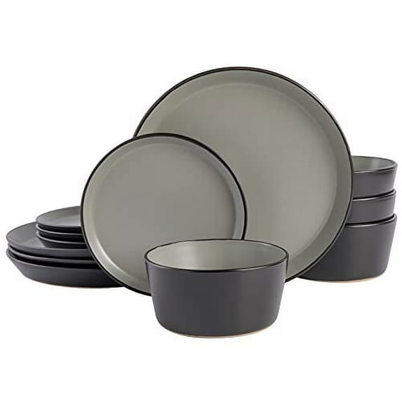 Gibson Soho Lounge Rachel 12 Piece Coupe Dinnerware Set, Matte Grey