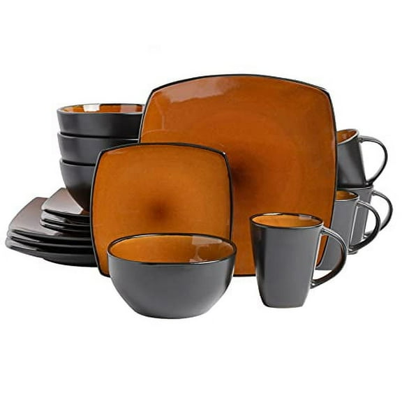 Gibson Soho Lounge Square 16-Piece Dinnerware Set - Amber