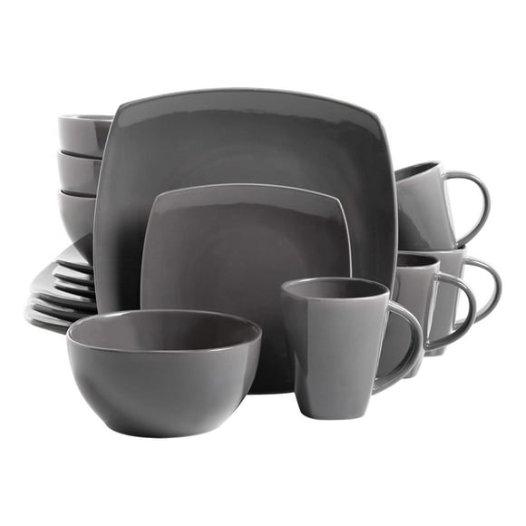 Gibson Soho Lounge Square 16-Piece Dinnerware Set, Gray