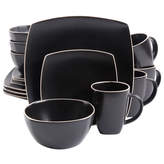 Gibson Soho Lounge Square 16-Piece Dinnerware Set - Matte Black