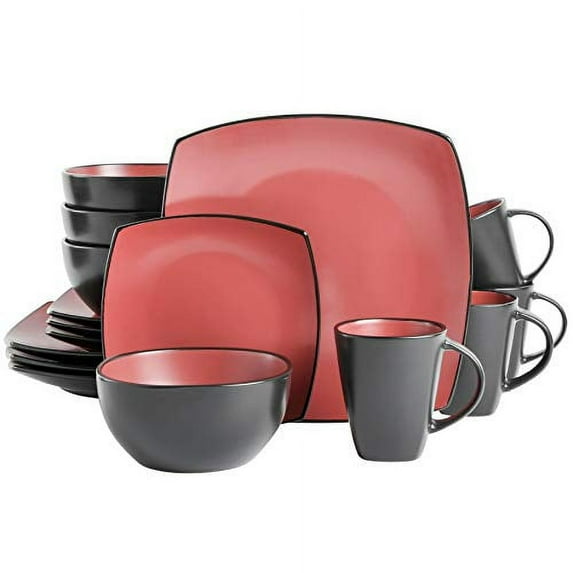 Gibson Soho Lounge Square 16-Piece Dinnerware Set - Matte Reactive - Red