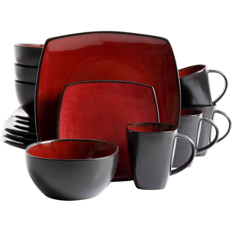 紅  Gibson 食器セット Gibson, Dinnerware Set, 16-Piece, Red Stoneware with Reactive