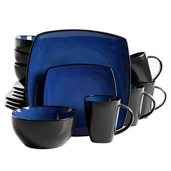 Gibson Soho Lounge Square 16-Piece Dinnerware Set - Sapphire