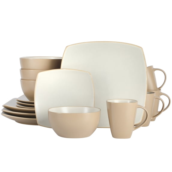 Gibson Soho Lounge Square 16-Piece Dinnerware Set - Tan