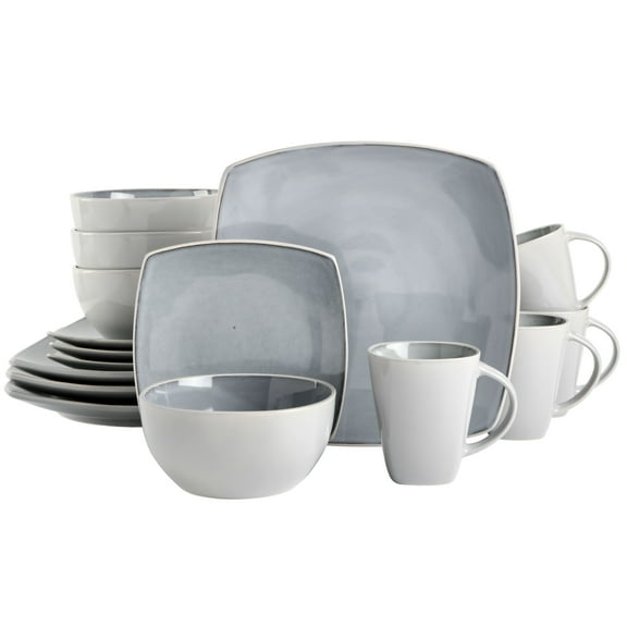 Gibson Soho Lounge Square 16-Piece Dinnerware Set - Two-Tone Gray