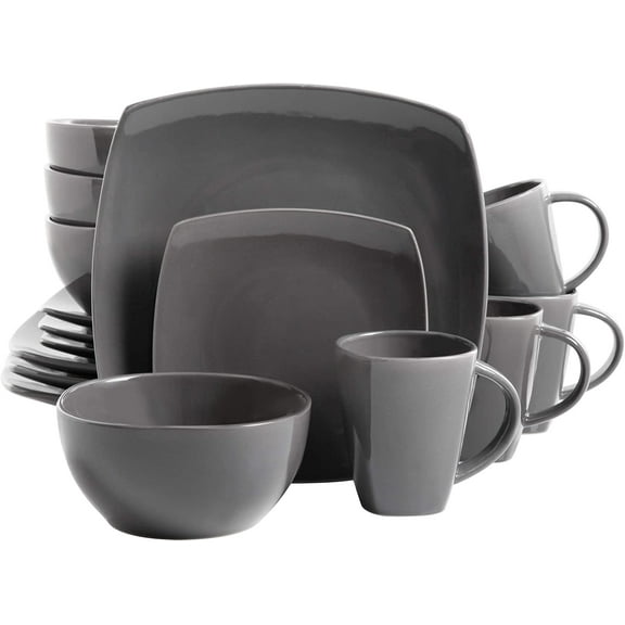 Gibson Soho Lounge Square Reactive Glaze Dinnerware Set, Grey - 97558.16RM, Service for 4 (16pcs)