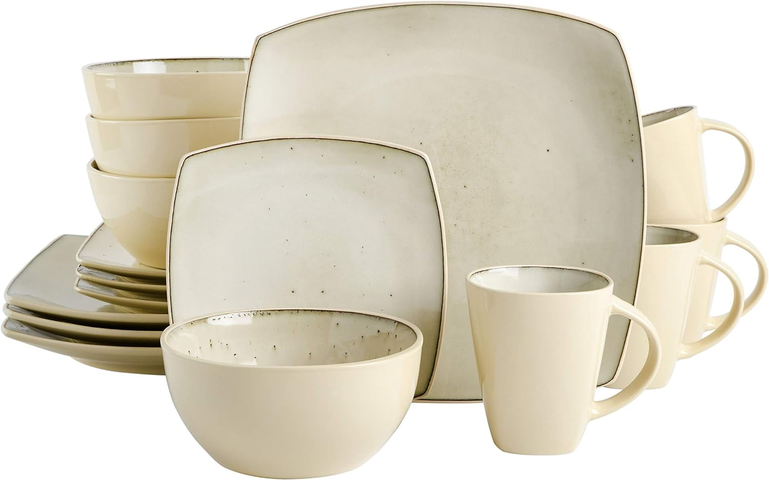 Gibson Soho Lounge Square Reactive Glaze Stoneware Dinnerware Set, Service for 4 (16pc), Amber