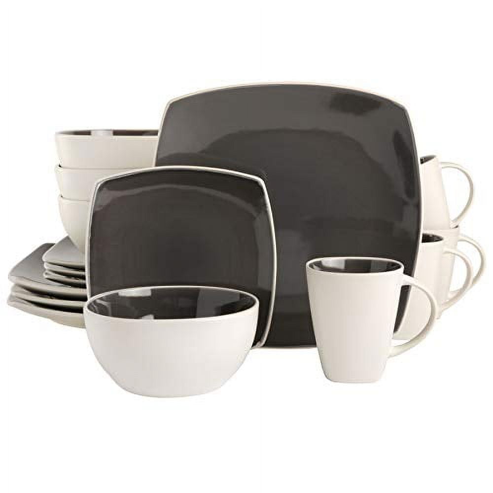 Gray and White Square Ceramic Dinnerware Set, Service for 4