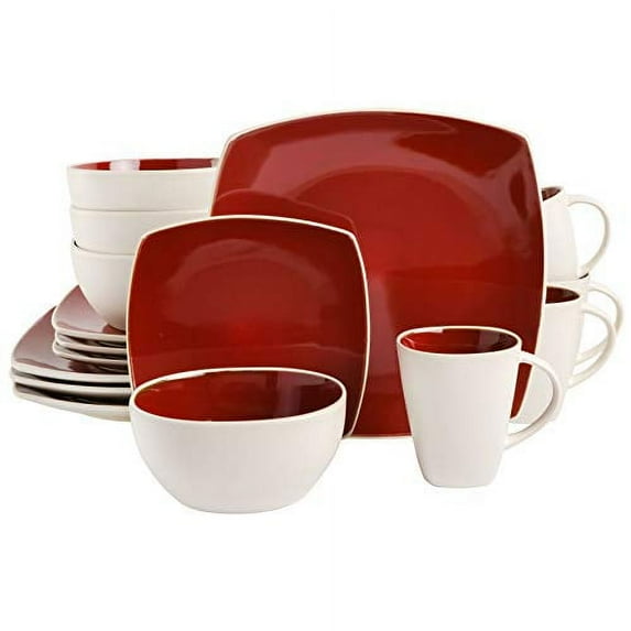 Gibson Soho Lounge White Square 16-Piece Dinnerware Set - Red